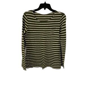 Gap Striped Long Sleeve Crew Neck T-Shirt Green White Pocket Tee Women's Medium